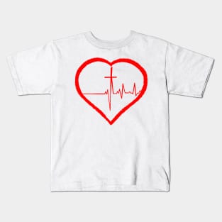 Christianity, Heartbeat icon, cross, heart & prayer Kids T-Shirt